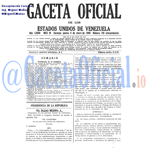 Gaceta Oficial 118 del 4 Enero 1945