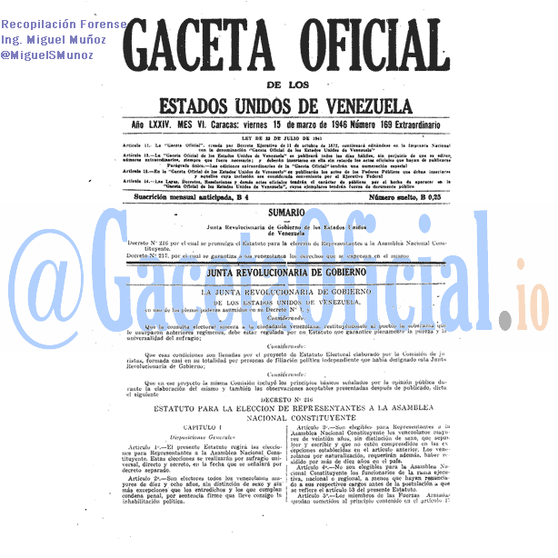 Gaceta Oficial 169 del 15 Marzo 1946
