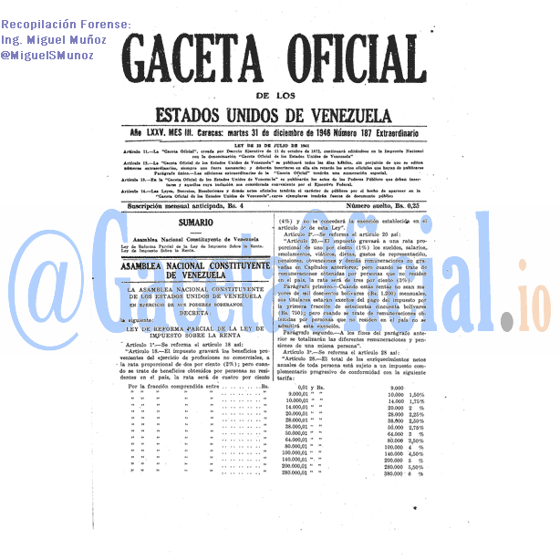 Gaceta Oficial 187 del 31 Diciembre 1946