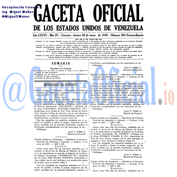 Gaceta Oficial 204 del 30 Enero 1948