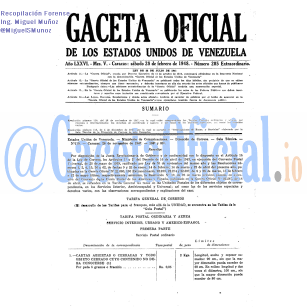 Gaceta Oficial 205 del 28 Febrero 1948