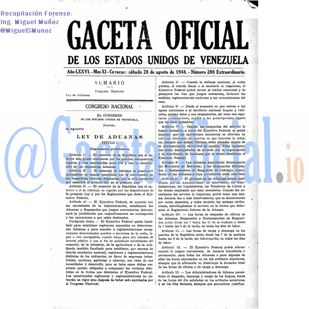 Gaceta Oficial 208 del 28 Agosto 1948