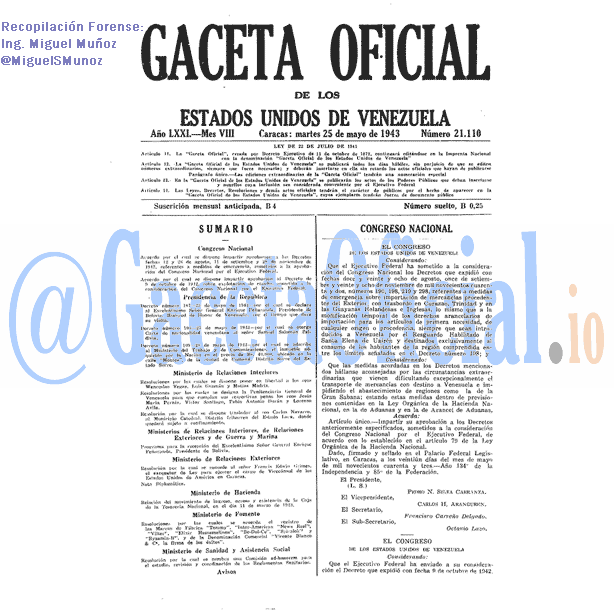 Gaceta Oficial 21110 del 25 Mayo 1943