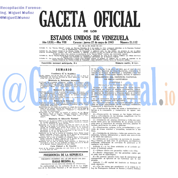 Gaceta Oficial 21112 del 27 Mayo 1943