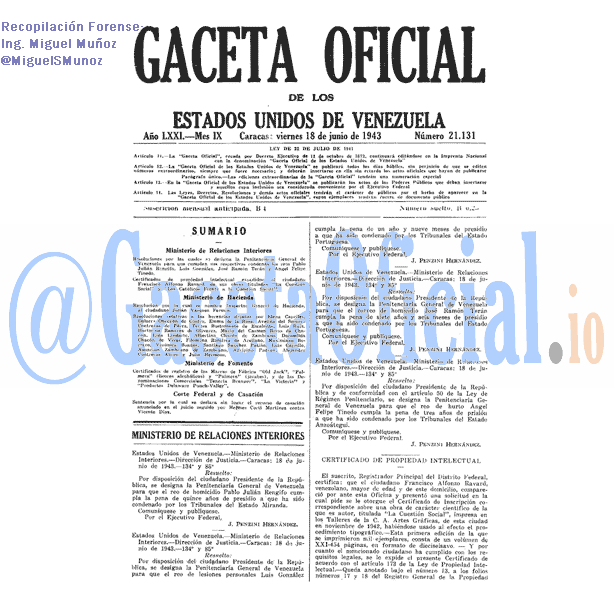 Gaceta Oficial 21131 del 18 Junio 1943
