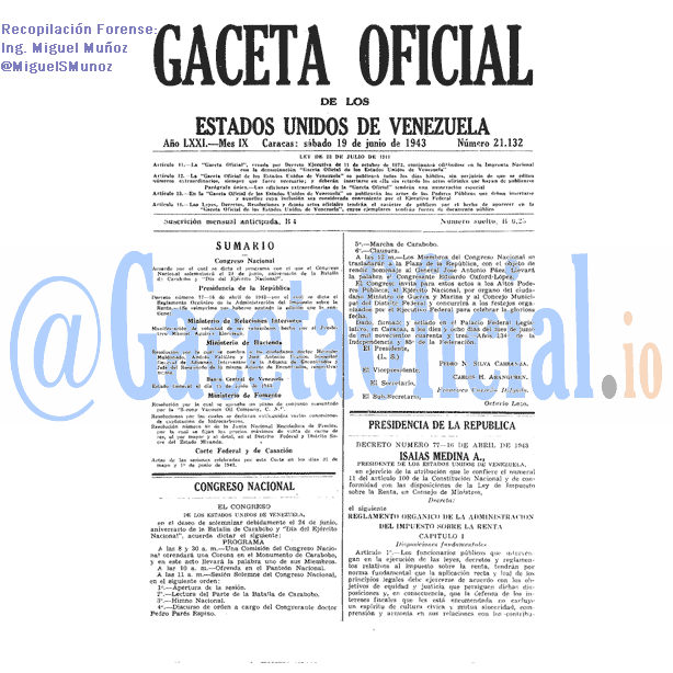Gaceta Oficial 21132 del 19 Junio 1943