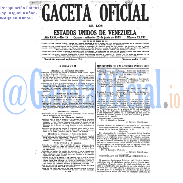 Gaceta Oficial 21135 del 23 Junio 1943