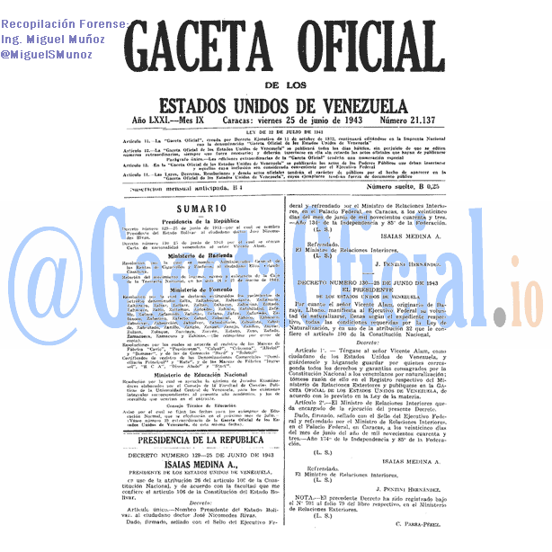 Gaceta Oficial 21137 del 25 Junio 1943
