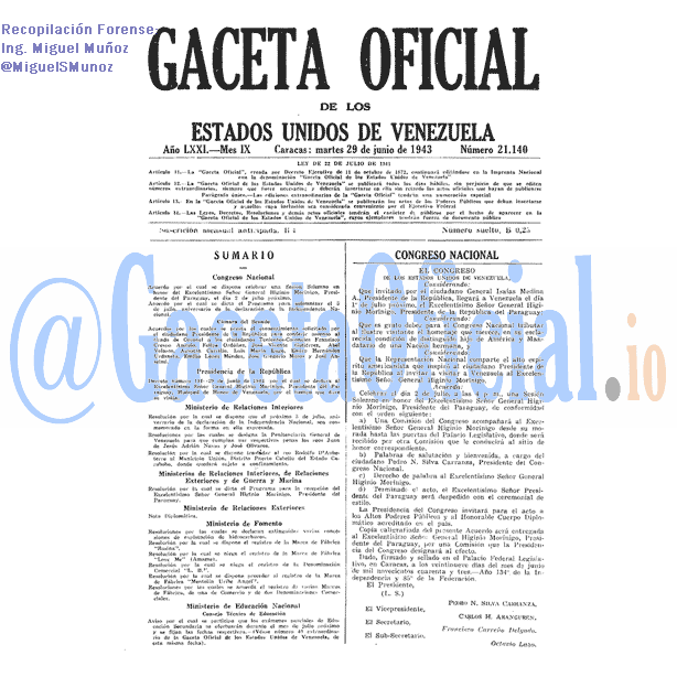 Gaceta Oficial 21140 del 29 Junio 1943
