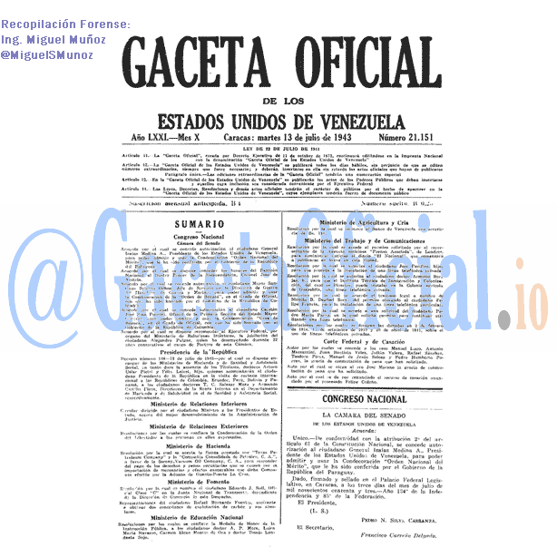 Gaceta Oficial 21151 del 13 Julio 1943