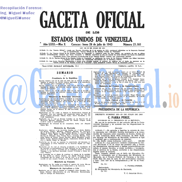 Gaceta Oficial 21161 del 26 Julio 1943