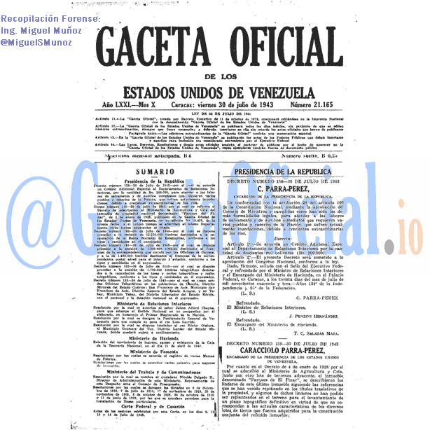 Gaceta Oficial 21165 del 30 Julio 1943
