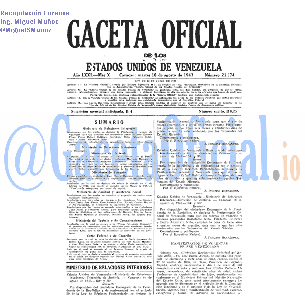 Gaceta Oficial 21174 del 10 Agosto 1943