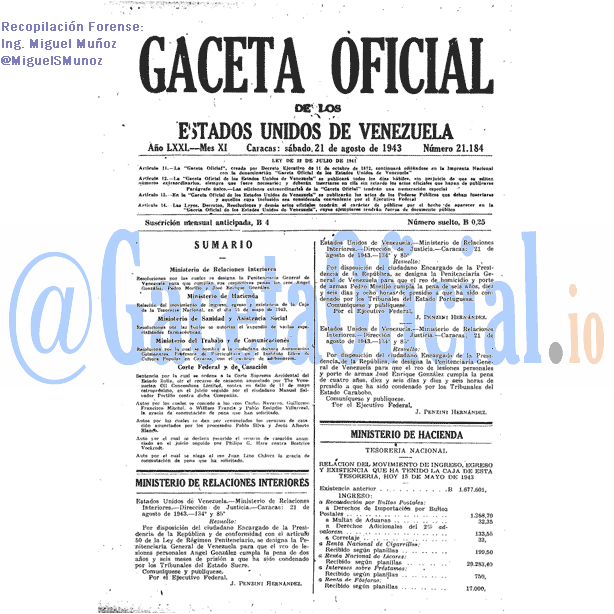 Gaceta Oficial 21184 del 21 Agosto 1943