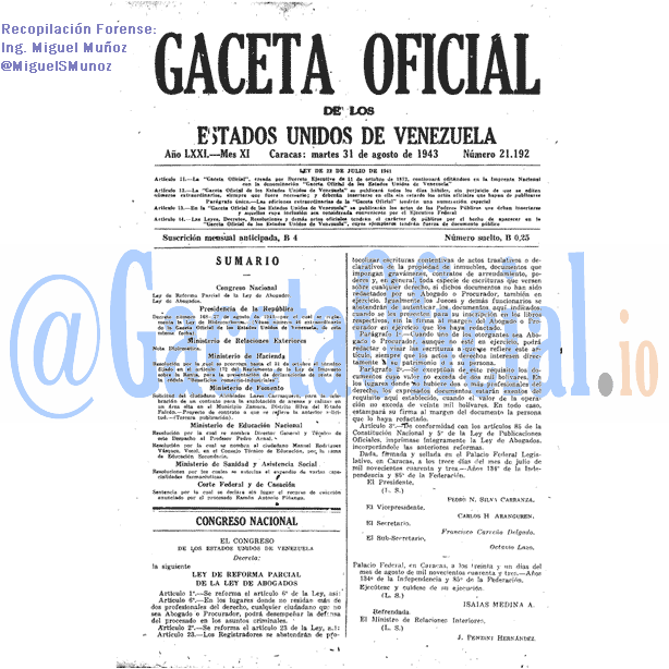 Gaceta Oficial 21192 del 31 Agosto 1943