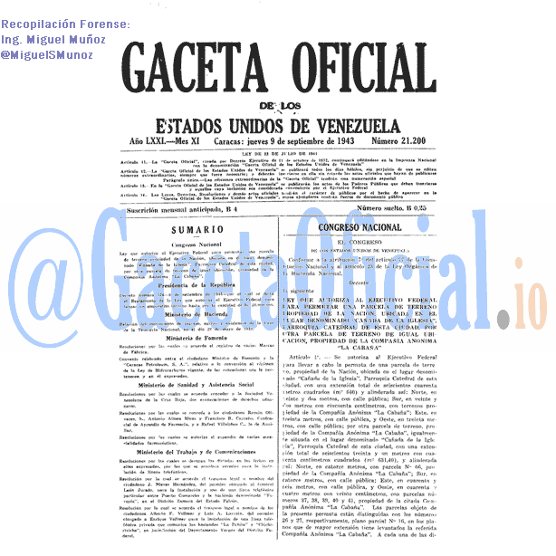 Gaceta Oficial 21200 del 9 Septiembre 1943