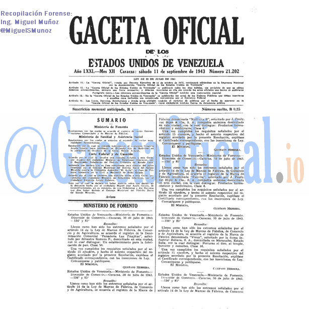 Gaceta Oficial 21202 del 11 Septiembre 1943