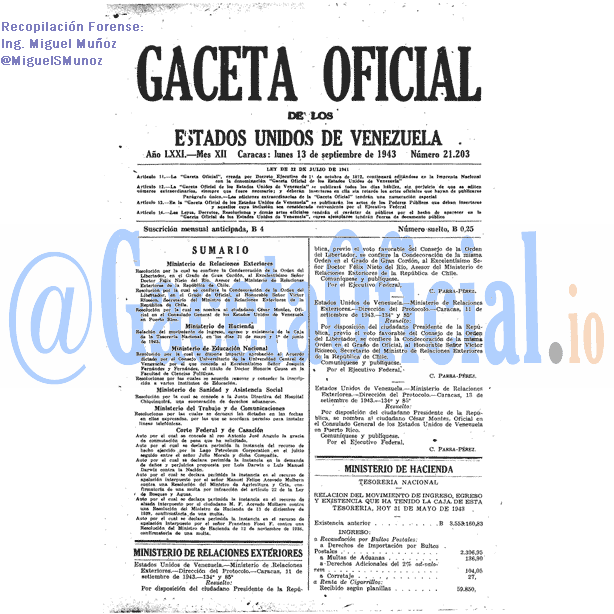 Gaceta Oficial 21203 del 13 Septiembre 1943