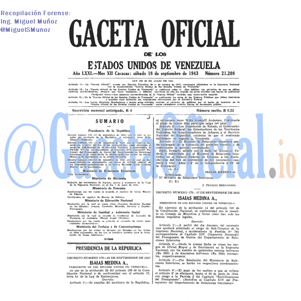 Gaceta Oficial 21208 del 18 Septiembre 1943