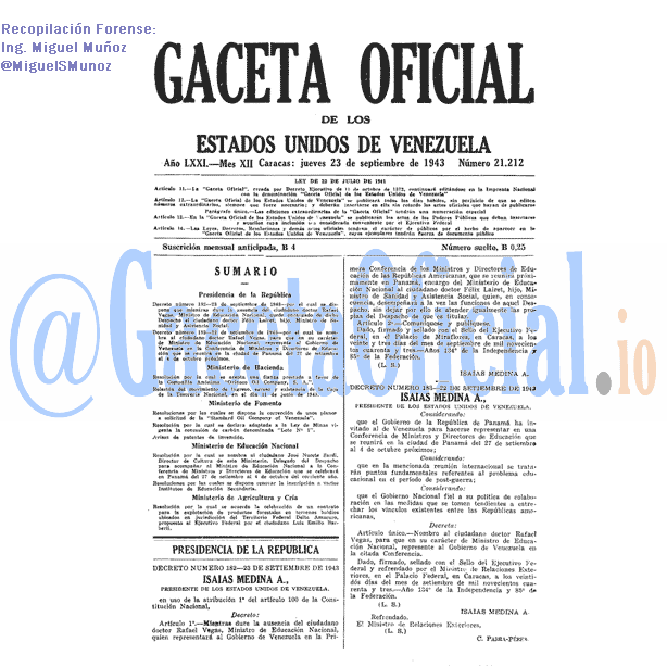 Gaceta Oficial 21212 del 23 Septiembre 1943