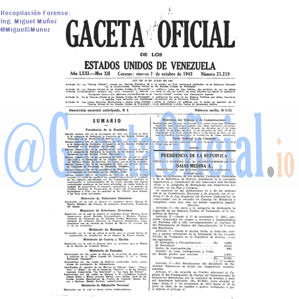 Gaceta Oficial 21219 del 1 Octubre 1943