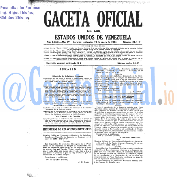 Gaceta Oficial 21310 del 19 Enero 1944