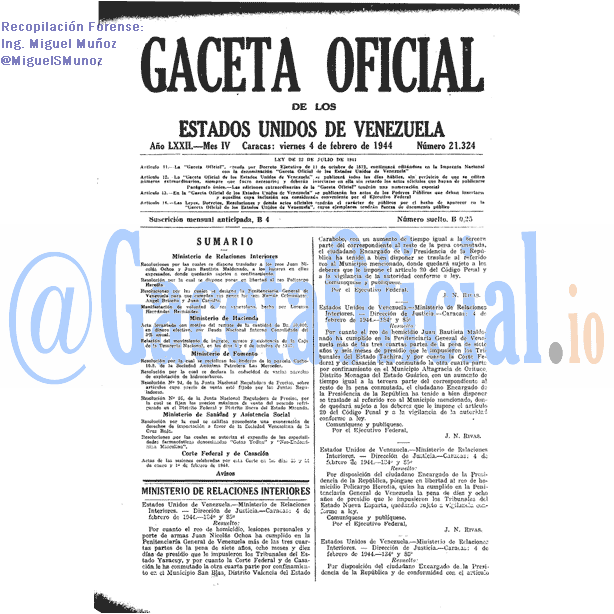 Gaceta Oficial 21324 del 4 Febrero 1944