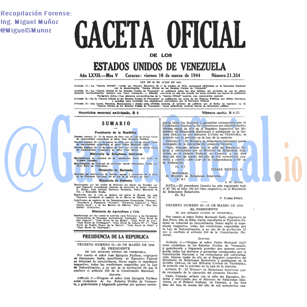 Gaceta Oficial 21354 del 10 Marzo 1944