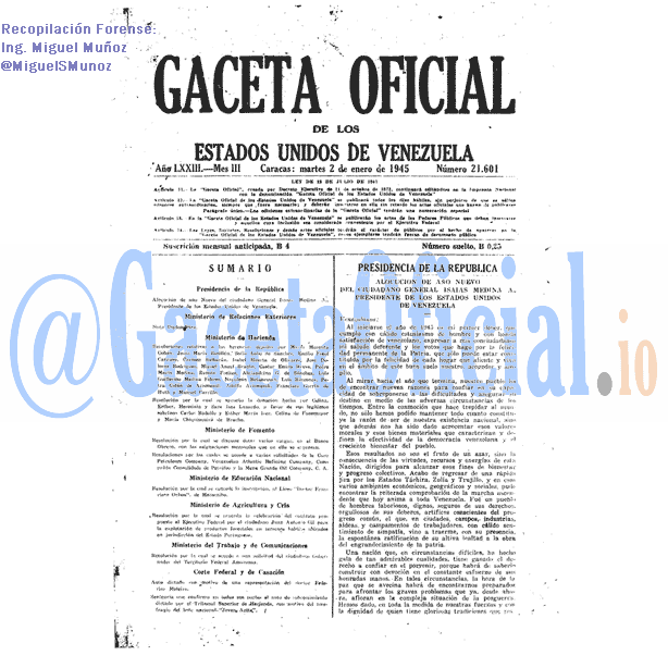 Gaceta Oficial 21601 del 2 Enero 1945