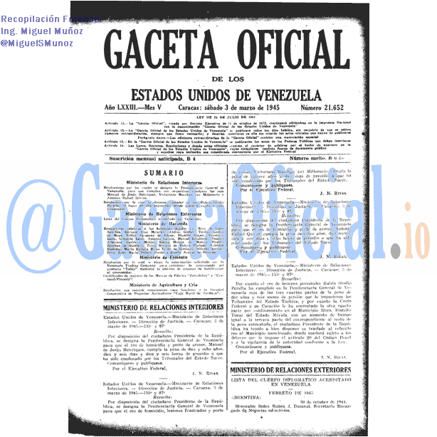 Gaceta Oficial 21652 del 3 Marzo 1945