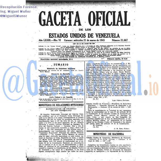 Gaceta Oficial 21667 del 21 Marzo 1945