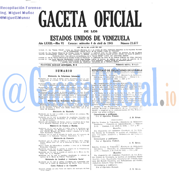 Gaceta Oficial 21677 del 4 Abril 1945