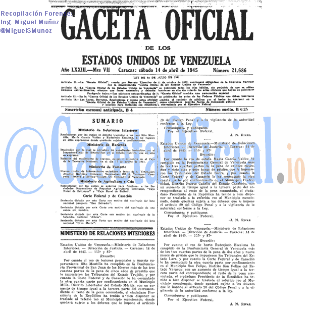 Gaceta Oficial 21686 del 14 Abril 1945