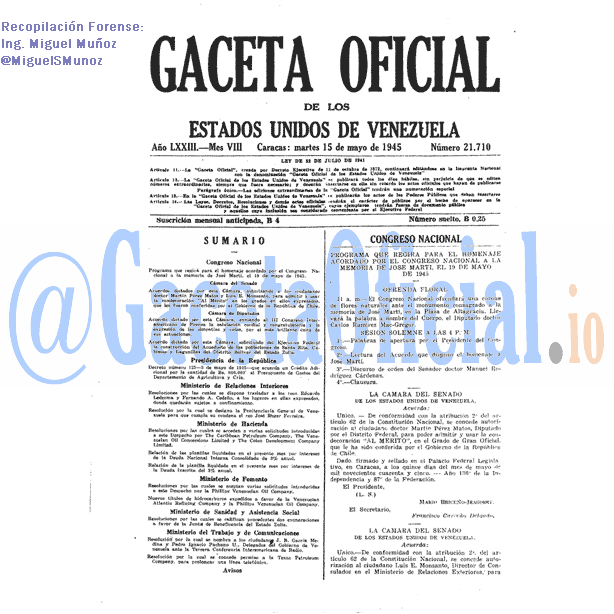 Gaceta Oficial 21710 del 15 Mayo 1945