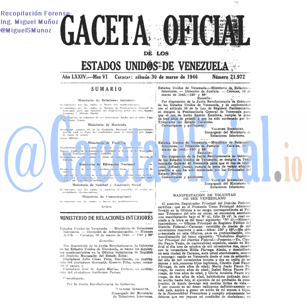 Gaceta Oficial 21972 del 30 Marzo 1946