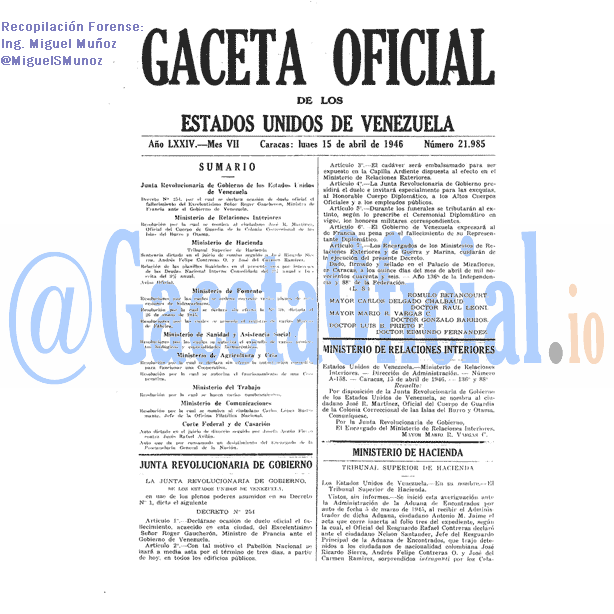 Gaceta Oficial 21985 del 15 Abril 1946