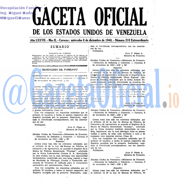Gaceta Oficial 219 del 8 Diciembre 1948