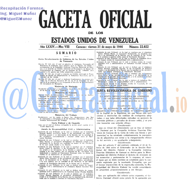 Gaceta Oficial 22022 del 31 Mayo 1946