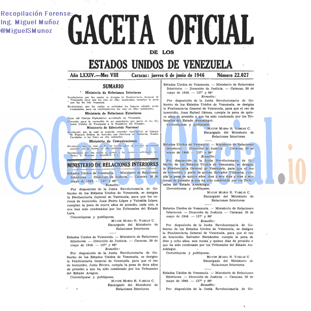 Gaceta Oficial 22027 del 6 Junio 1946