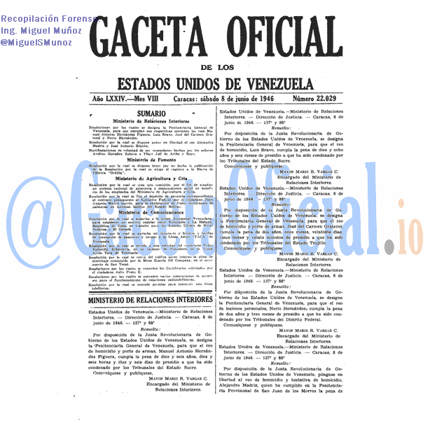 Gaceta Oficial 22029 del 8 Junio 1946