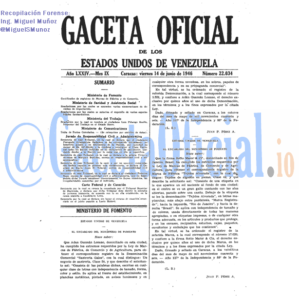 Gaceta Oficial 22034 del 14 Junio 1946