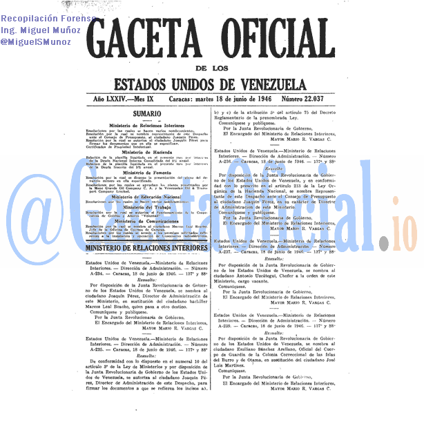 Gaceta Oficial 22037 del 18 Junio 1946