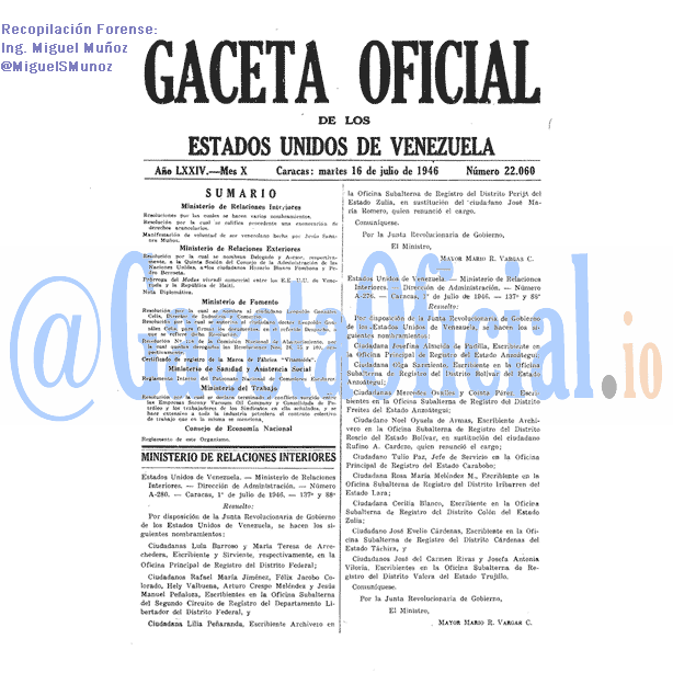 Gaceta Oficial 22060 del 16 Julio 1946