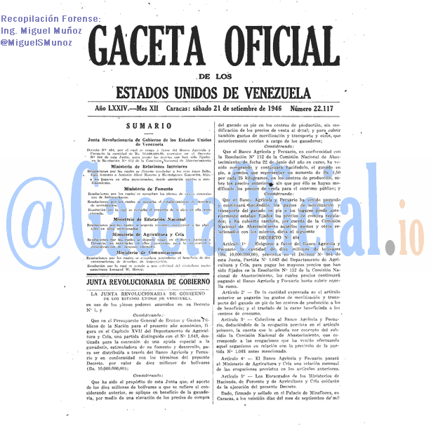 Gaceta Oficial 22117 del 21 Septiembre 1946