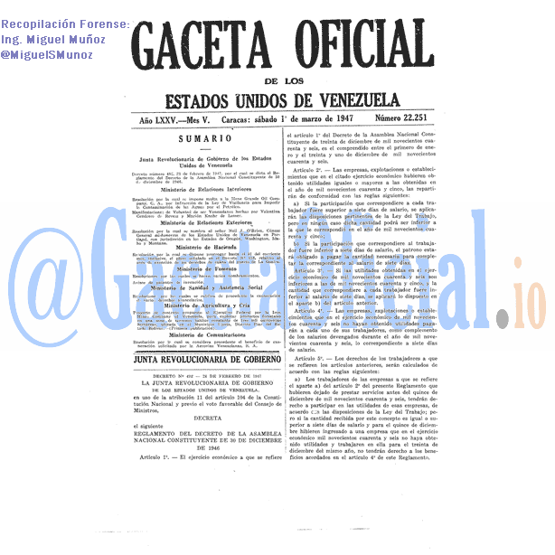 Gaceta Oficial 22251 del 1 Marzo 1947