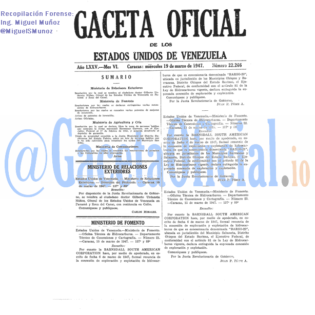 Gaceta Oficial 22266 del 19 Marzo 1947