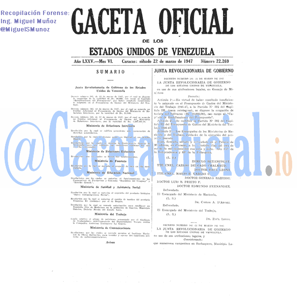 Gaceta Oficial 22269 del 22 Marzo 1947