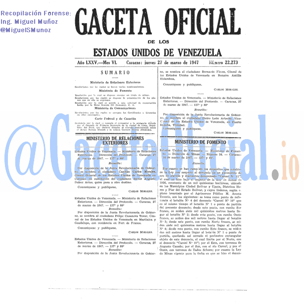 Gaceta Oficial 22273 del 27 Marzo 1947