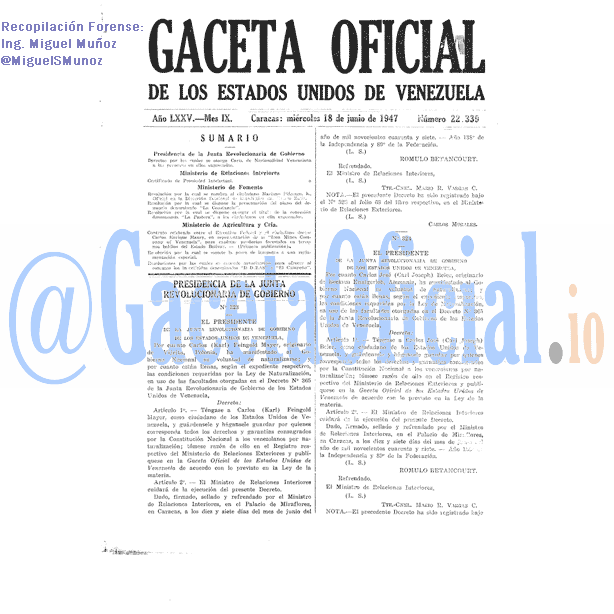 Gaceta Oficial 22339 del 18 Junio 1947