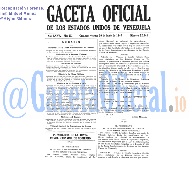 Gaceta Oficial 22341 del 20 Junio 1947
